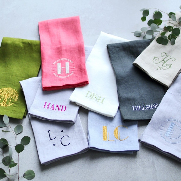 Linen Embroidery Tea Towel, Natural linen Dishcloths, Linen kitchen towel, Soft linen towel, Linen kitchen gift towel, Eco Tea towel Gift