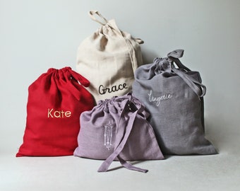 Embroidered Linen Bag | Personalized Laundry Bags | Personalized Linen Bags | Anniversary Bags | Linen Gift Bag | Linen Storage Bag |