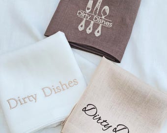 Linen Embroidery Tea Towel, Natural linen Dishcloths, Linen kitchen towel, Soft linen towel, Linen kitchen gift towel, Eco Tea towel Gift