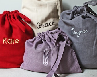 Embroidered Linen Bag | Personalized Laundry Bags | Personalized Linen Bags | Anniversary Bags | Linen Gift Bag | Linen Storage Bag |