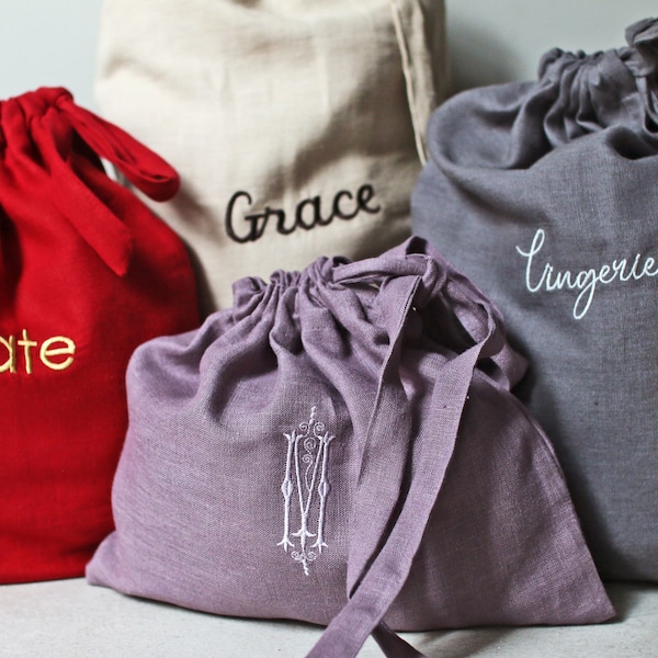 Embroidered Linen Bag | Personalized Laundry Bags | Personalized Linen Bags | Anniversary Bags | Linen Gift Bag | Linen Storage Bag |