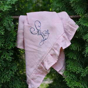 Linen Embroidery Ruffle Tea Towel, Natural linen Dishcloths, Linen kitchen towel, Linen kitchen gift towel, Eco Tea towel Gift image 8