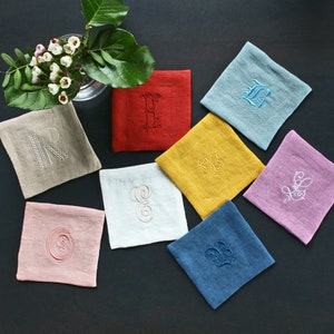 Linen Embroidered Double Layer Coasters | SET OF 4,6,8,10,12. Natural Stonewashed Linen Coaster Set | Soft Linen Table Coasters| Tea Coaster