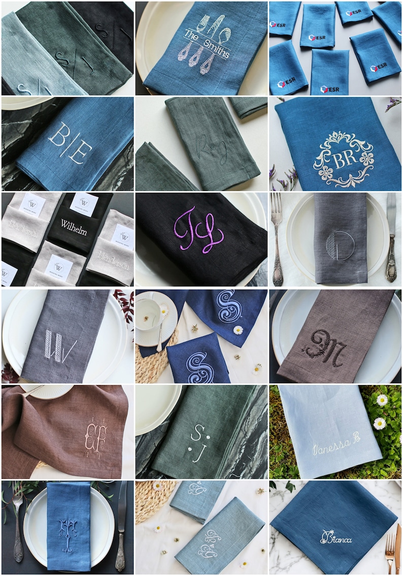 Embroidered Napkins Monogrammed Napkins Dinner Napkins Wedding Napkins Personalized Napkins Anniversary Napkins Special Occasion image 2