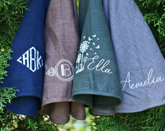 Linen Embroidery Round Tea Towel, Natural linen Dishcloths, Linen kitchen towel, Linen kitchen gift towel, Eco Tea towel Gift