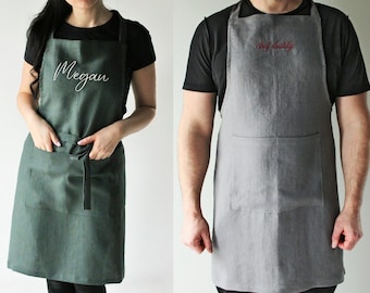 Linen Embroidered Apron , Stonewashed Linen Apron, Kitchen Apron, Cooking Apron, Man Woman Apron, Kid Apron , Gift Hostess