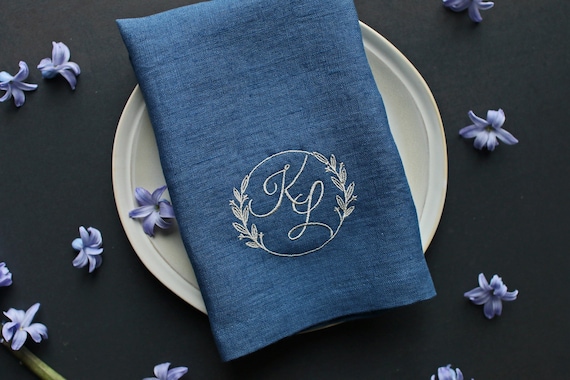 Embroidered Napkins | Letter Monogrammed Napkins | Dinner Napkins | Wedding Napkins | Personalized Napkins | Anniversary Napkins | Gift