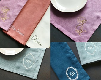 Linen Embroidered Monogram Double Layer Placemats  | Natural Stonewashed Linen Placemats | Linen Placemats | Monogrammed