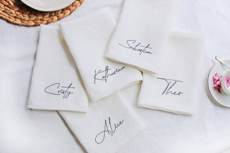 Embroidered Napkins Monogrammed Napkins Dinner Napkins Wedding Napkins Personalized Napkins Anniversary Napkins Special Occasion image 1