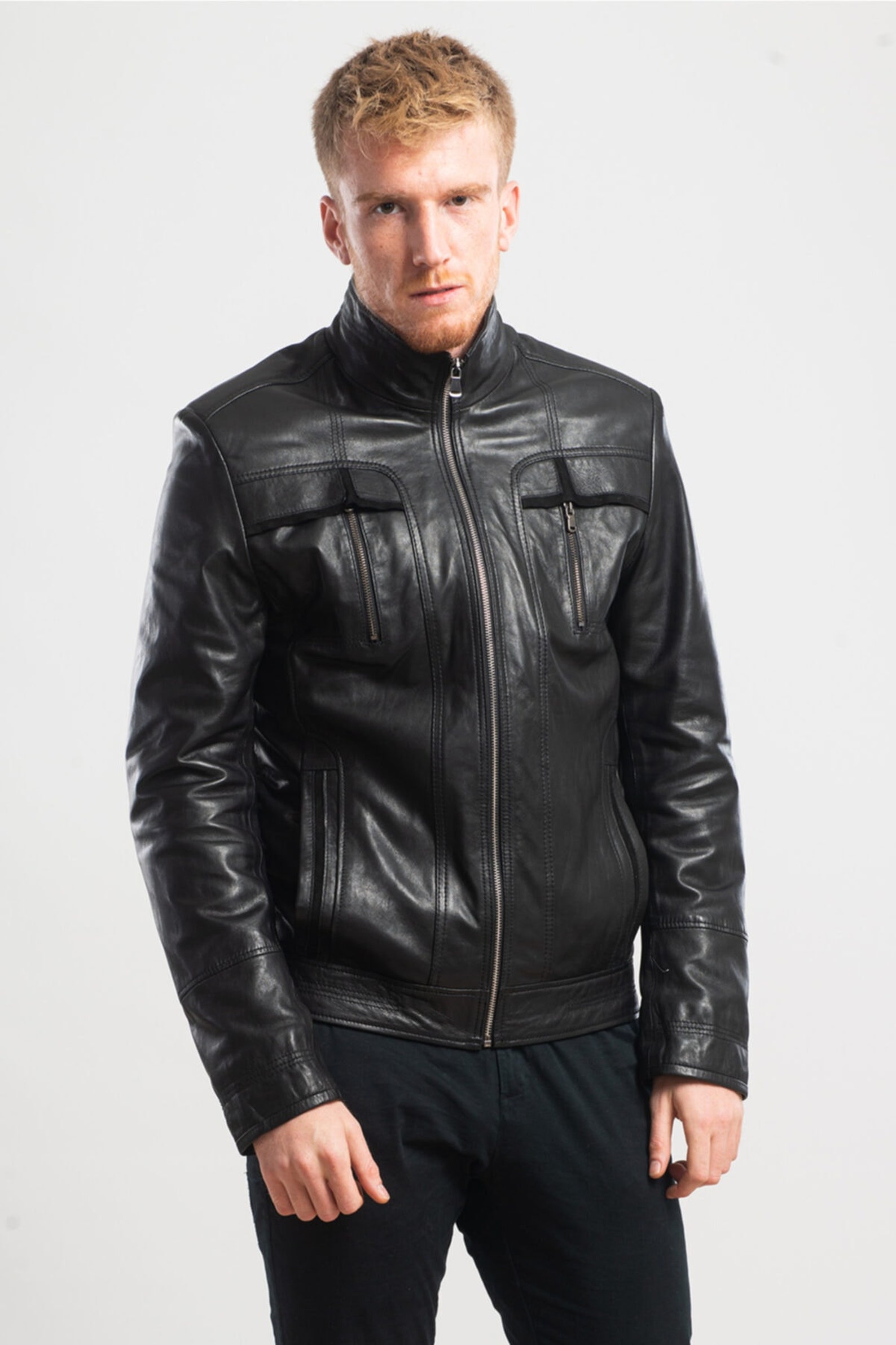 Handmade Multi-Pocket Black Leather Jacket Lamb Skin Jacket | Etsy