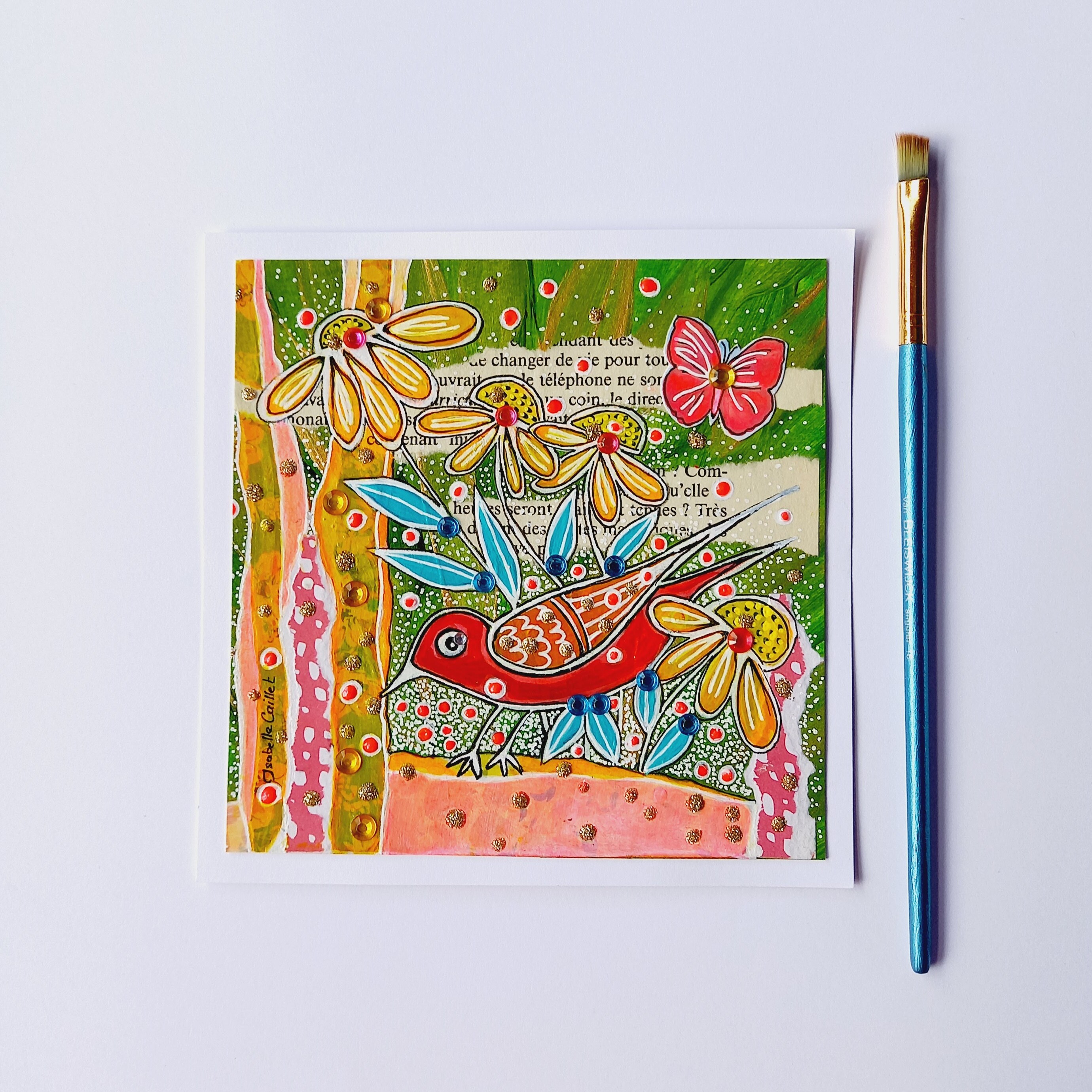 Carte de Voeux - -L'oiseau Du Bonheur, Strass et Paillettes. Bassin d'arcachon