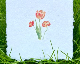 Spring Tulips Watercolor Card - Eco-Friendly - 4x4 recycled paper