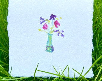 Simple Flower Bouquet Watercolor Card - Eco-Friendly - 4x4 recycled paper