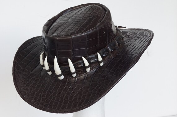 Black GENUINE CROCODILE LEATHER Hat 