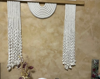 Macrame Wall Hanging, Textile Fiber Knot Art, Fringe, Style, Bohemian Accent, Rope Art