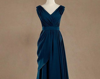 Teal V Neck V Back Chiffon Bridesmaid Dress, A-line Pleats Chiffon Wedding/Prom/Evening/Party Dress, Formal Dress