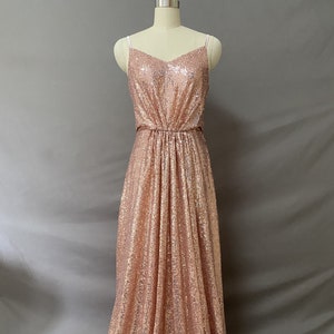 Rose Gold Sequins Bridesmaid Dress, Sequins Wedding/Prom/Evening Dress, Floor Length Bridesmaid Dresses