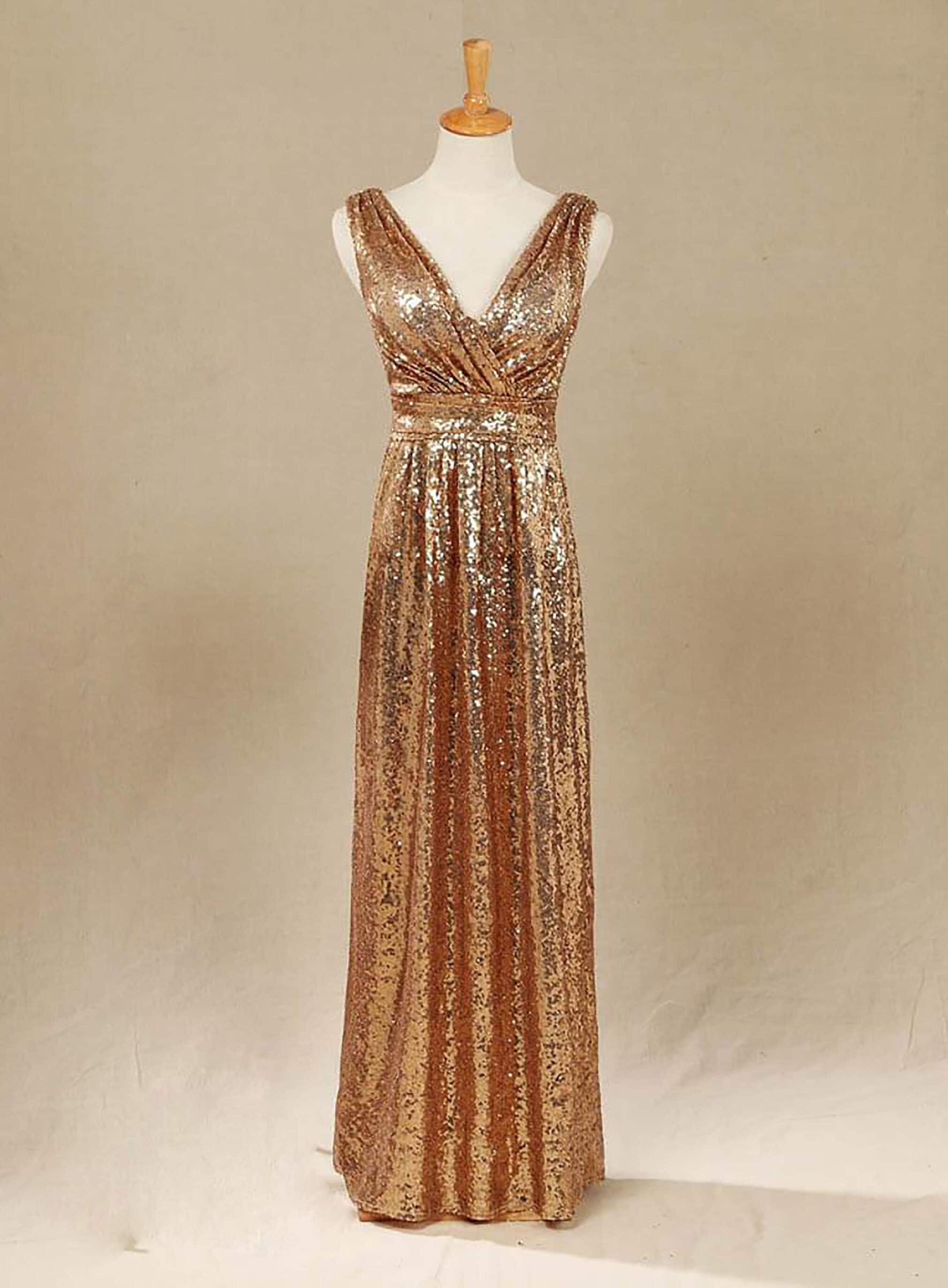 Gold V Neck N Back Sequins Bridesmaid Dress Sequins - Etsy