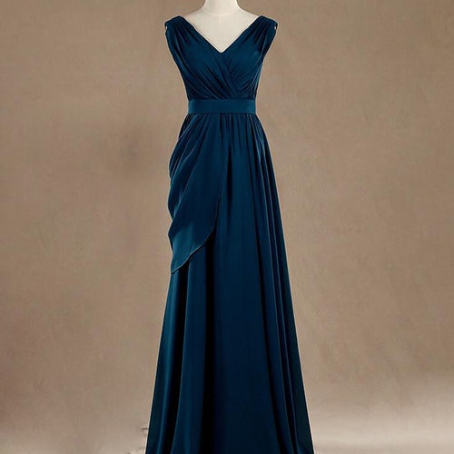 Teal V Neck V Back Chiffon Bridesmaid Dress A-line Pleats - Etsy UK