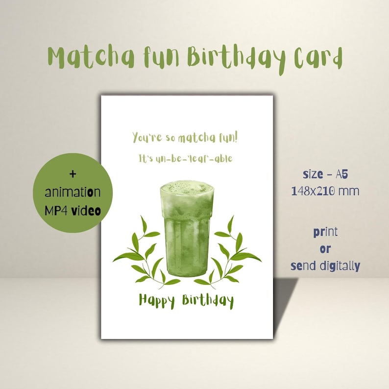 Matcha Girly Sweet Birthday Card; Animation Birthday Card; Matcha ...