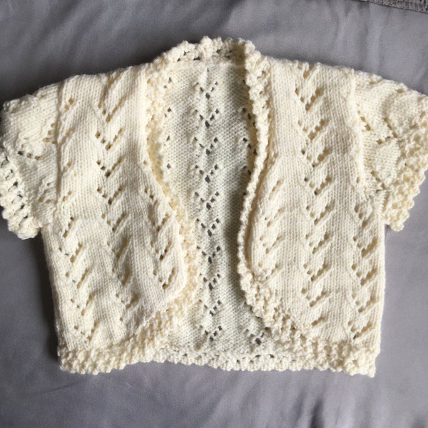 Knitted bolero cardigan cream ivory 12-18 months. Personalised cardigan. Name embroidery. Baby cardigan.