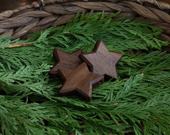 Small Black Walnut Star Ornaments ~ Christmas Tree Decorations ~ Set of Three