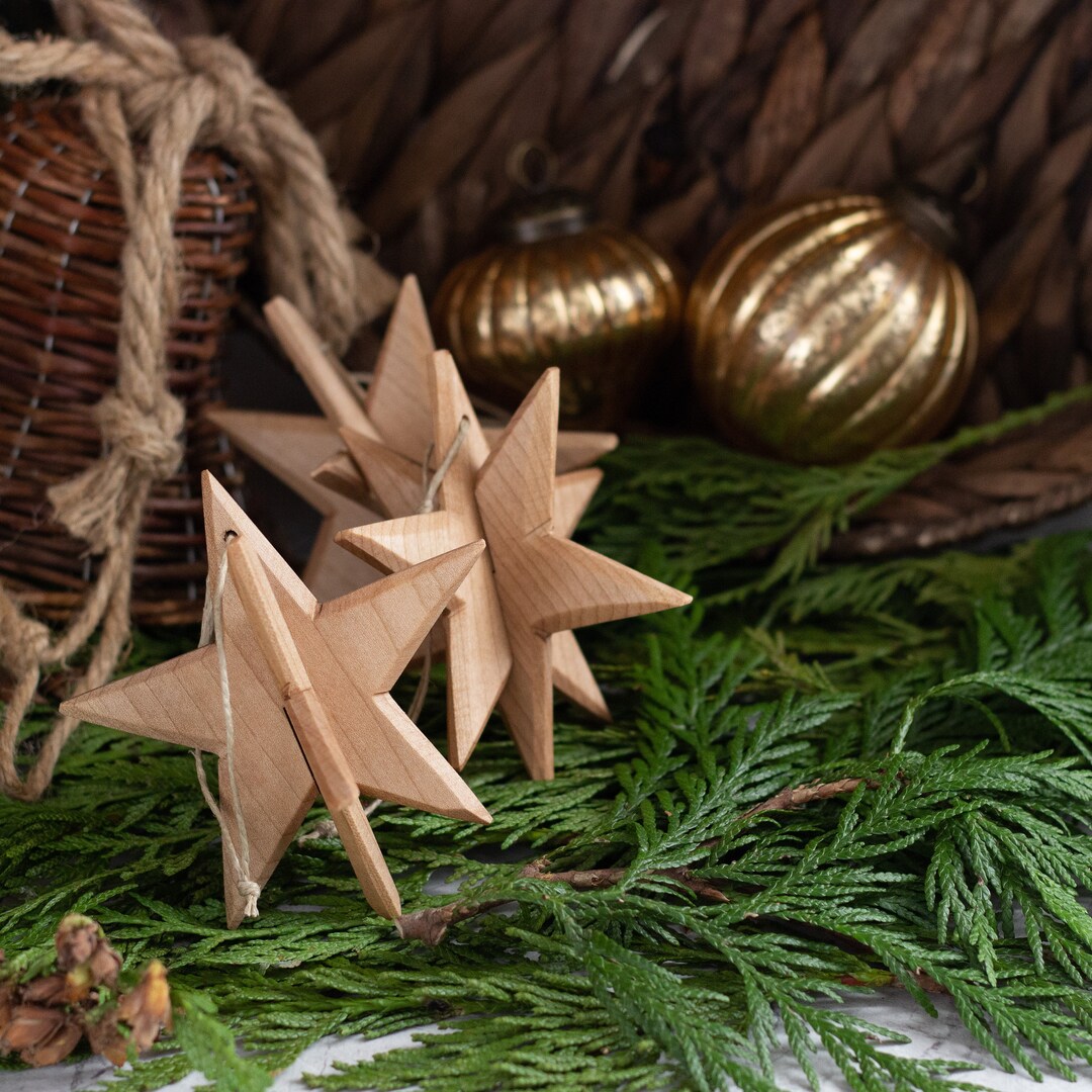 3D Wooden Star Christmas Tree Star Ornament Spiky Hanging Decor Etsy