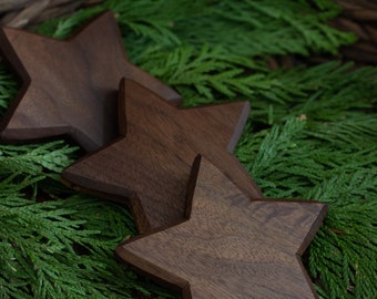 Large Black Walnut Star Ornaments ~ Christmas Tree Decor ~ Set of Three
