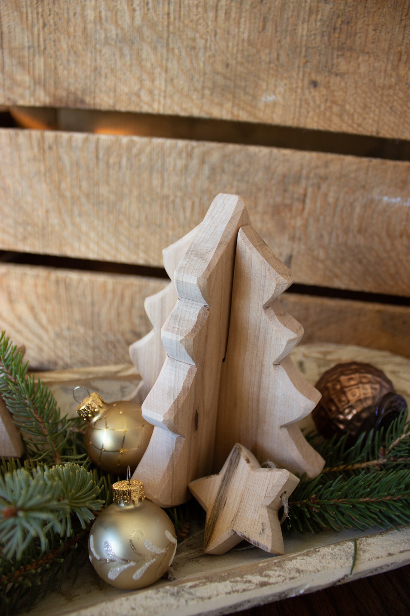 Small Wooden Star Christmas Tree Ornaments Handcrafted set of Etsy