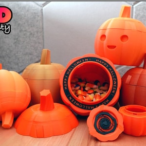 Pumpkin Candy Jar * Twist Lock Cover * Orange with Brown Stem * Puzzle Lock *