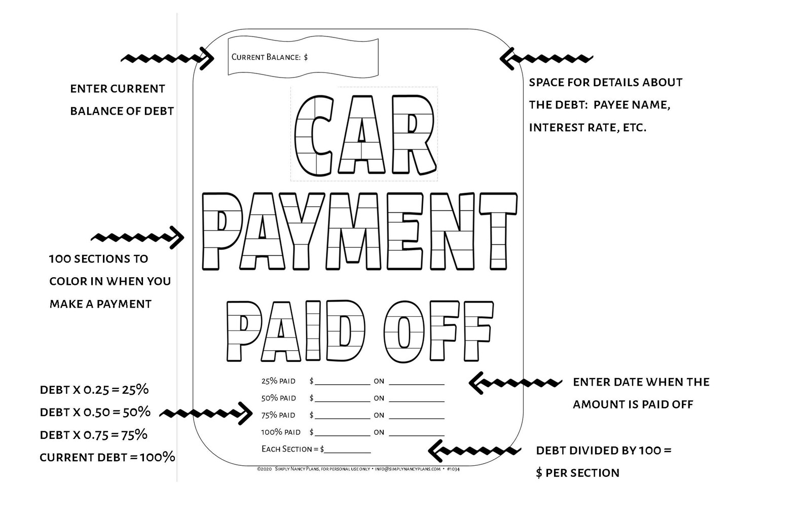 Car Payment Tracker Loan Payment Paid Off Printable Chart Etsy