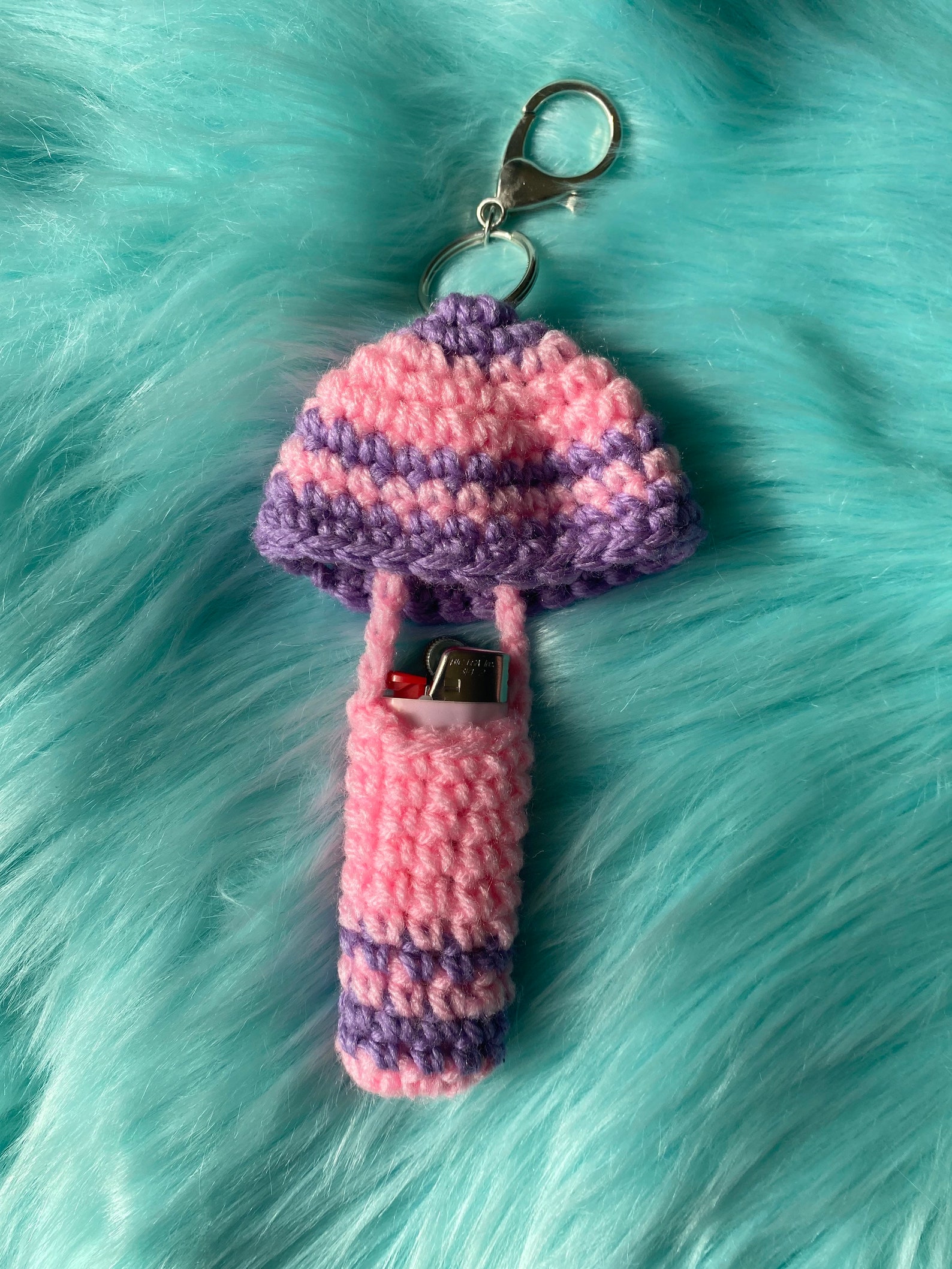 Striped Mushroom Lighter Holder Keychain Etsy