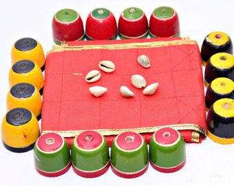 Traditional Ancient Indian Chess Game, Chaupar/Pachisi Set, Indian Ludo with Cloth Board and Wooden Pawns, Historical Chausar Strategy Game