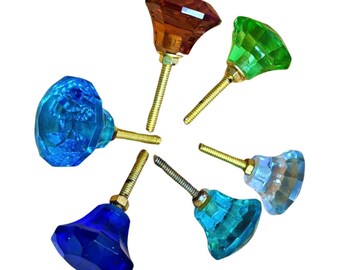 Crystal Glass Cabinet Knobs set of 2, Victorian diamond cut, clear dresser hardware