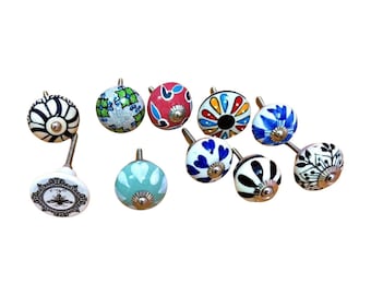 Boho Ceramic Cabinet Knobs, Hand Painted, Colorful Hardware