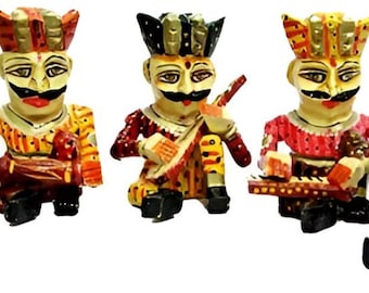 Set of 5 Rajasthani Bawla Musicians, 4 Inch Handmade Indian Folk Art Dolls