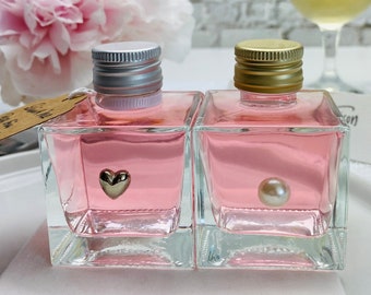 25+ Glass 50ml Cubes - Wedding Favours - Spirit Bottles - 4 Colour Cap Options