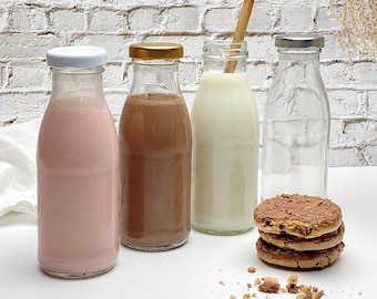 250ml Retro Style Glass Milk Bottle with Twist Off Lid in 4 Colours - Ideal for Juices, Milkshakes, Sauces and other Artisan Products