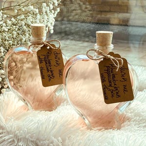 Heart Shaped Glass 200ml Bottle with Cork. Ideal for Spirits, Sand Ceremonies and Parties. Use as DIY Diffuser, Message in a Bottle or Gift.
