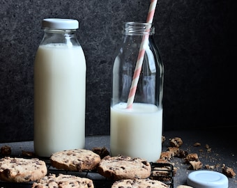 300ml Retro Glass Milk Bottle, 5 Colour Lids Options - Extra Lids Available - Sustainable Gifts