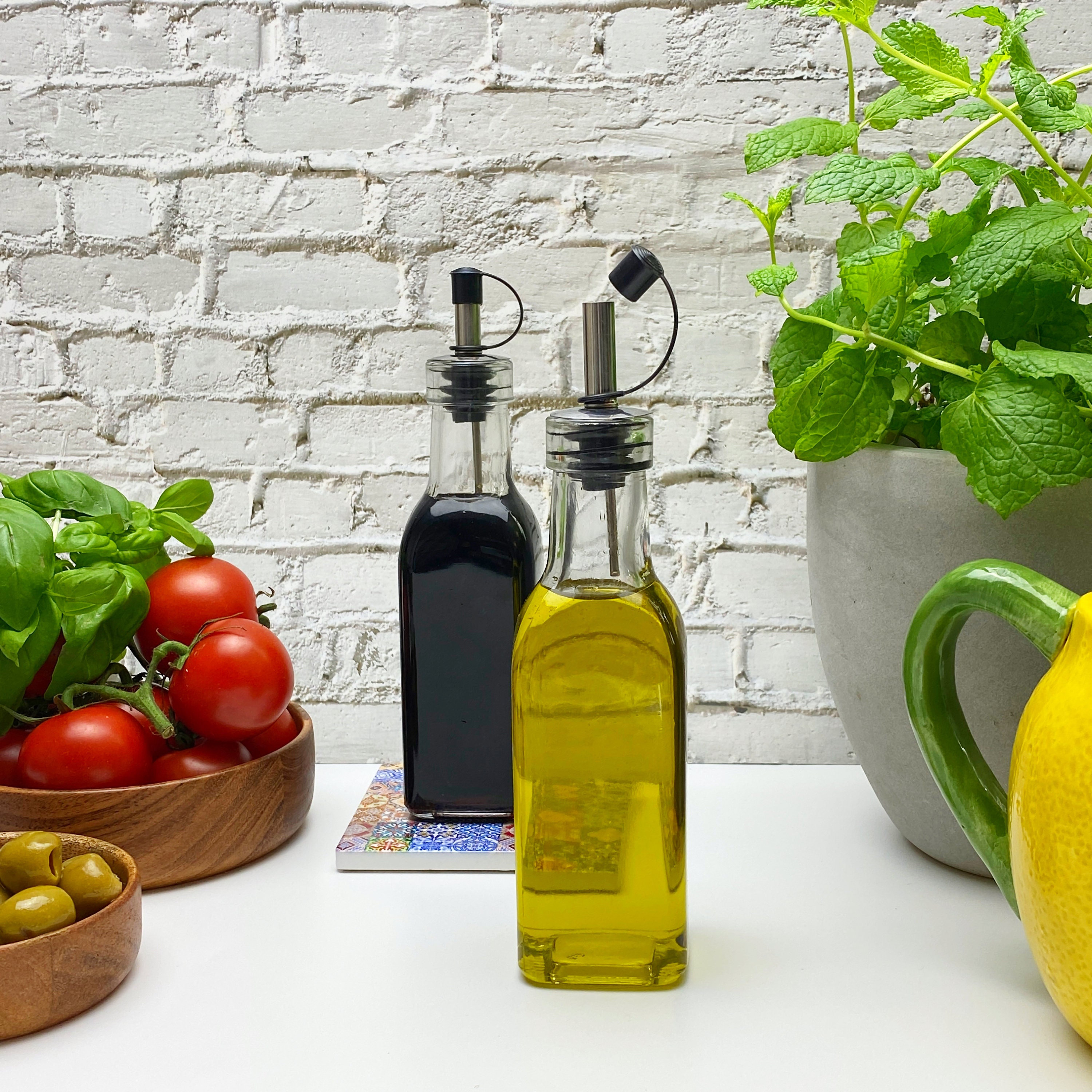 180ml Square Olive Oil / Vinegar Bottle With Drizzlier - Use for