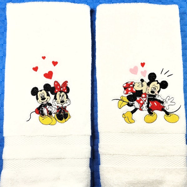 Mouse Love Embroidered White Bath HAND Towels