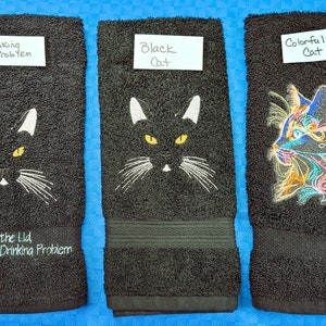 Black Cats Embroidered HAND Towels