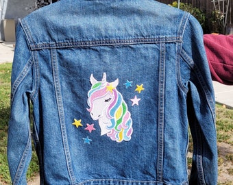 Veste en jean pour enfant avec licorne et étoiles