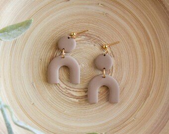Bohemian Style Statement Earrings Minimal and Modern Handmade Jewelry Dainty Earrings Nude Polymer Clay Earrings Gift Idea