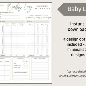 Baby Log, Baby Tracker, Stay at Home Mom, Nanny Log, Babysitter Log, Newborn Baby Log, One Page Printable Baby Log, Minimalistic Design