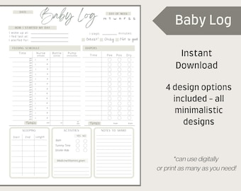 Baby Log, Baby Tracker, Stay at Home Mom, Nanny Log, Babysitter Log, Newborn Baby Log, One Page Printable Baby Log, Minimalistic Design