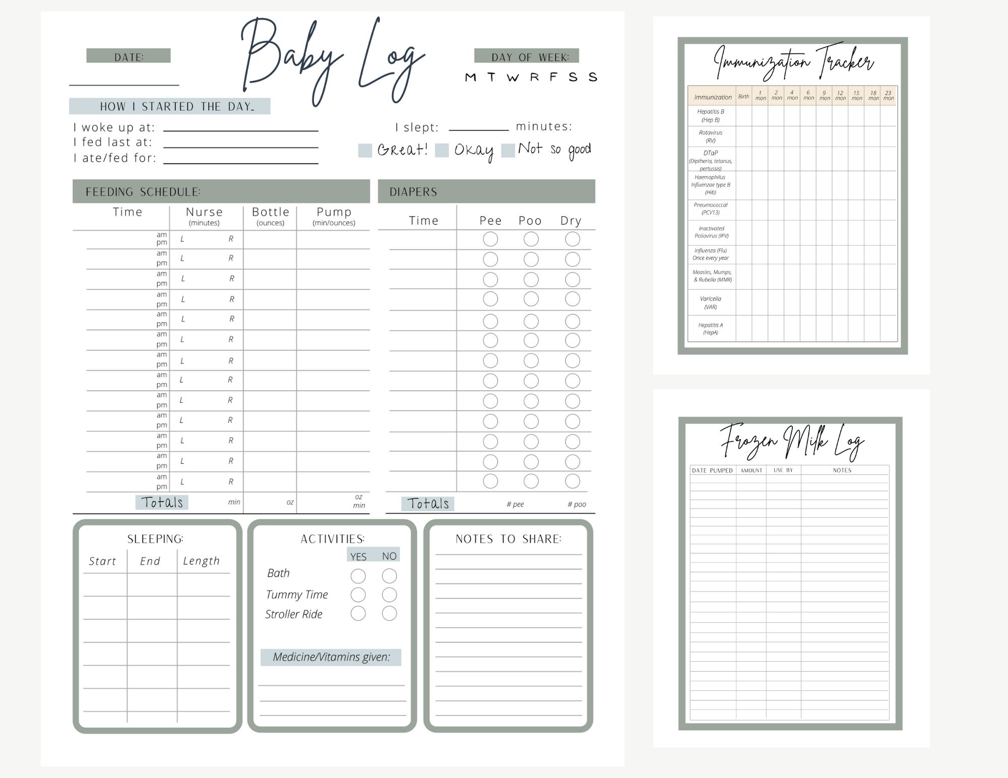 Baby Planner Printable Baby Tracker Etsy