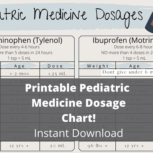 Pediatric Dosage Chart Children Dosage Chart Etsy
