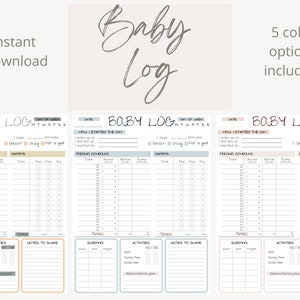 One Page Printable Baby Log - Newborn Tracker - Nanny Log  - Babysitter Log - Caretaker tracker